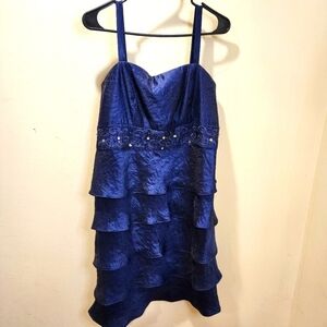 R&M Collection Women's Navy Blue  Ruffled Tiered Formal Short Dress size 14